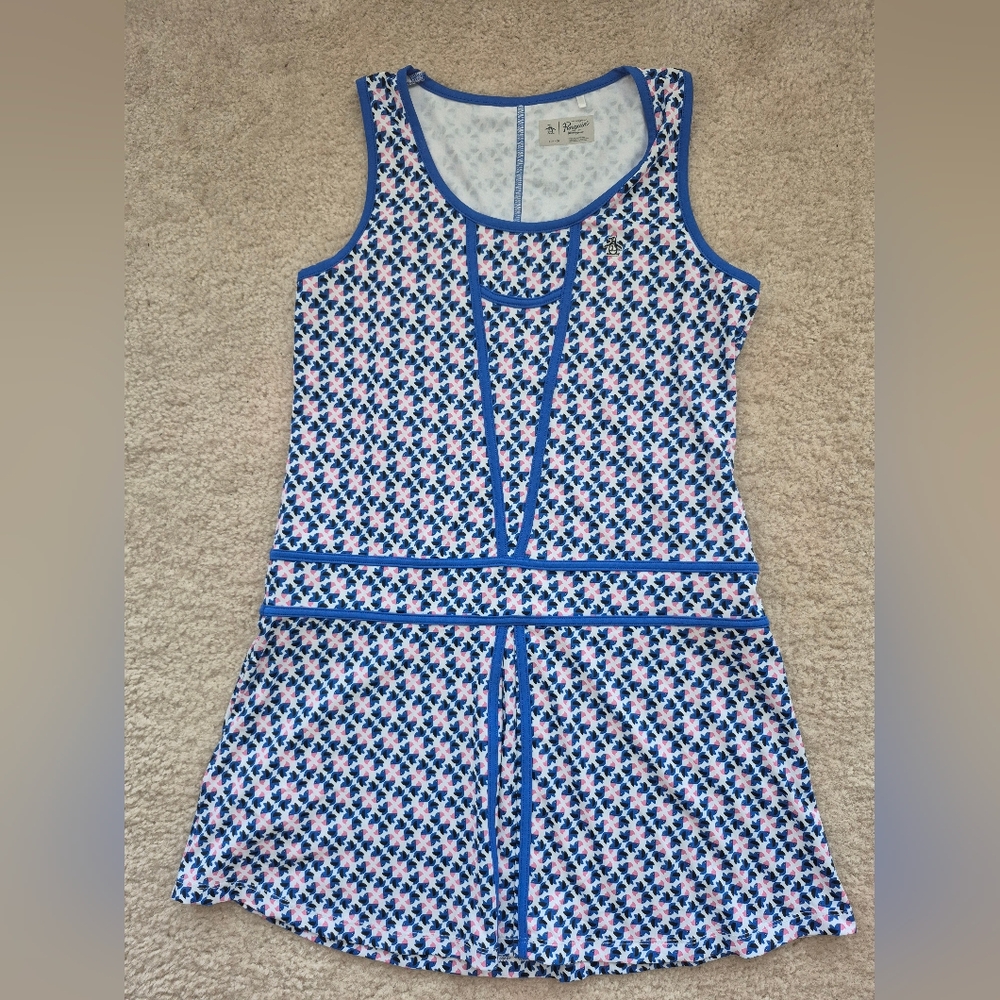 Golf Dress Geometric Sleeveless Dress in Blue and Pink